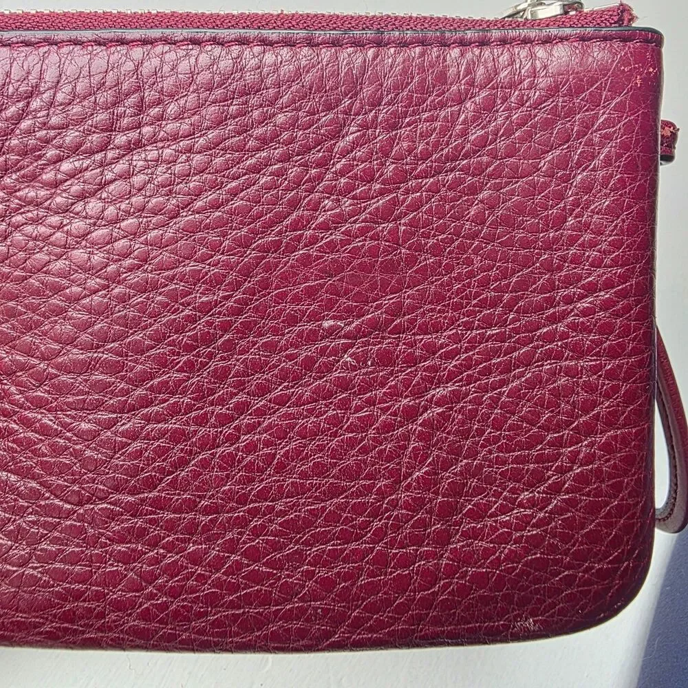 Coach Wristlet Wallet Double Corner Zip Maroon Red Leather Pouch Card Slots - Picture 8 of 11
